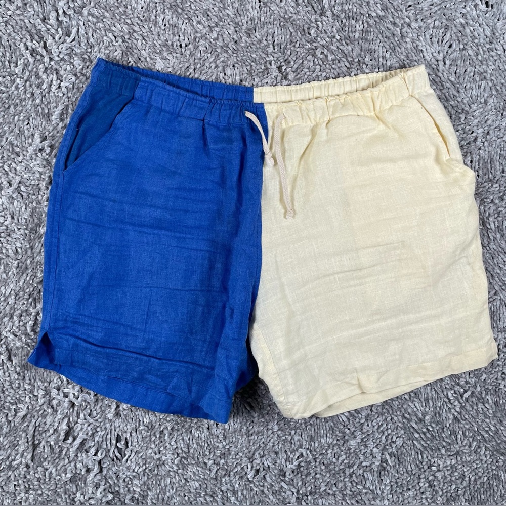 Alex Crane Linen Shorts Men's Size XXL Multicolor Colorblock Designer Drawstring